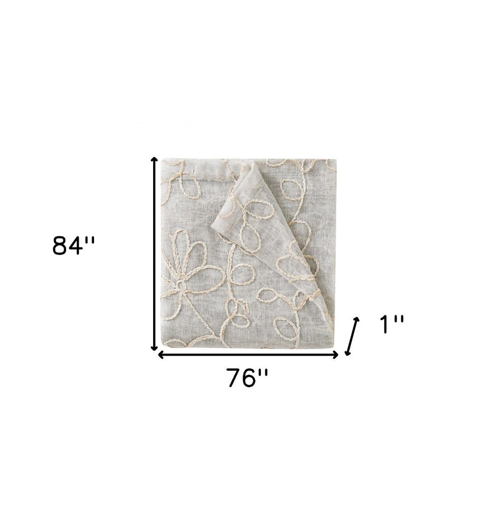 Set of Two 84" Tan Floral Embroidered Window Panels on a white background