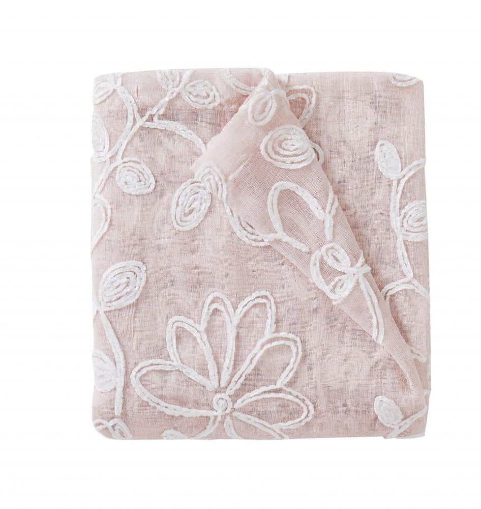 Set of Two 84" Blush Floral Embroidered Window Panels on a white background
