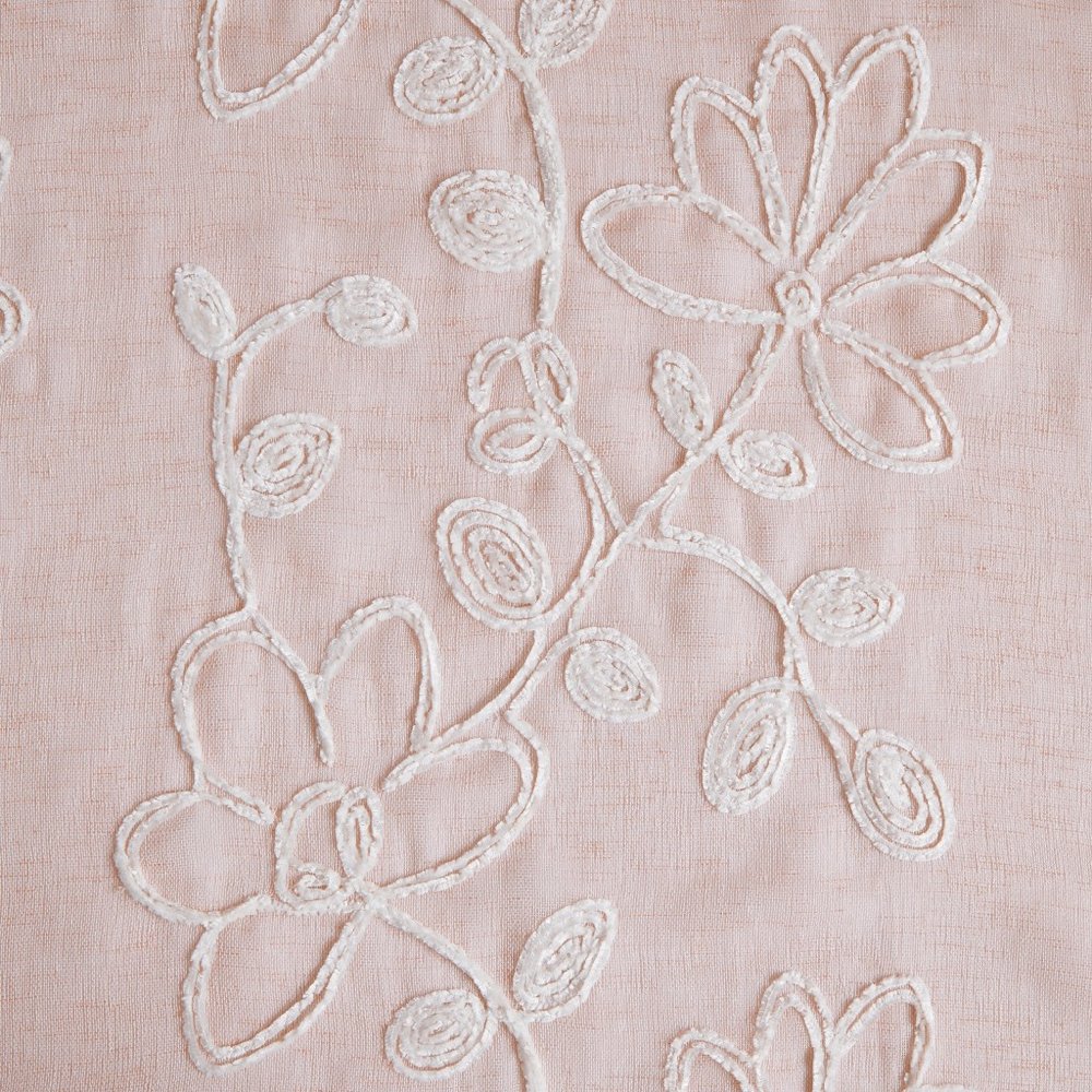 Set of Two 84" Blush Floral Embroidered Window Panels close-up detail