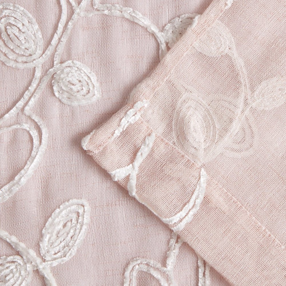 Set of Two 84" Blush Floral Embroidered Window Panels close-up detail
