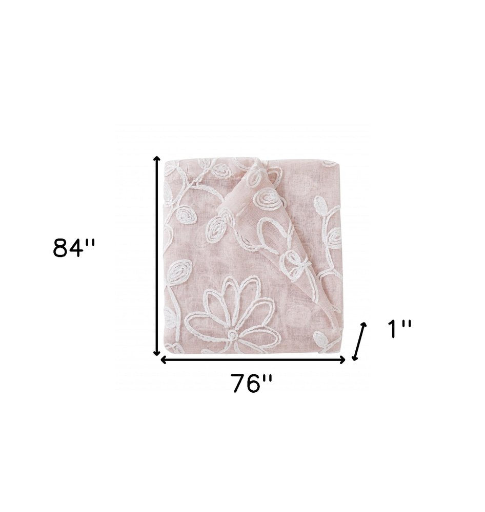 Set of Two 84" Blush Floral Embroidered Window Panels on a white background