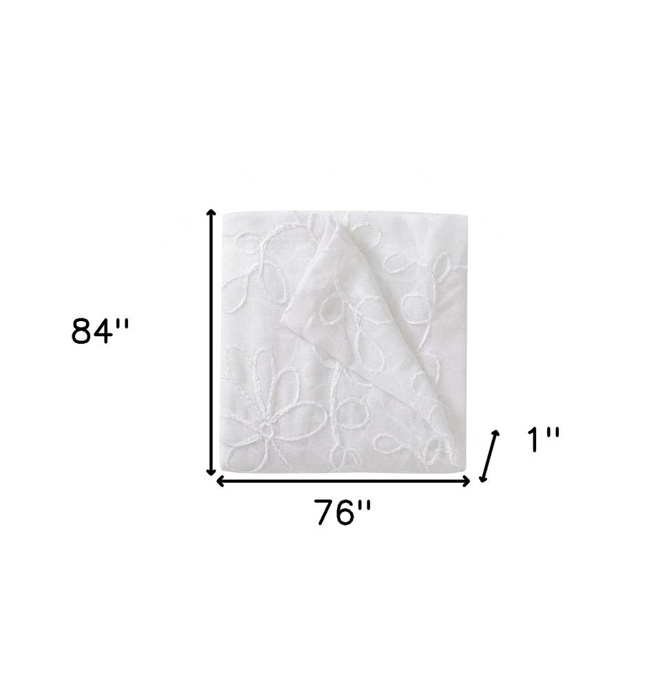 Set of Two 84" White Floral Embroidered Window Panels on a white background