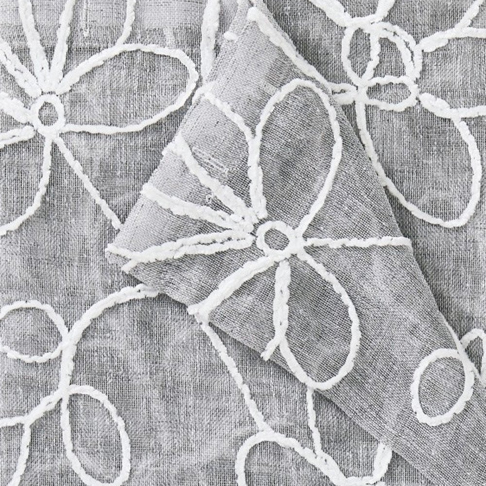 Set of Two 96" Silver Floral Embroidered Window Panels on a white background