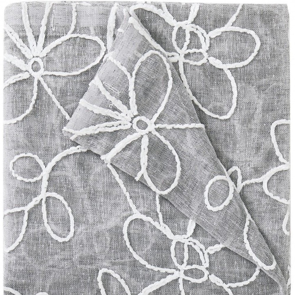 Set of Two 96" Silver Floral Embroidered Window Panels close-up detail