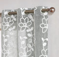 Set of Two 96" Silver Floral Embroidered Window Panels on a white background