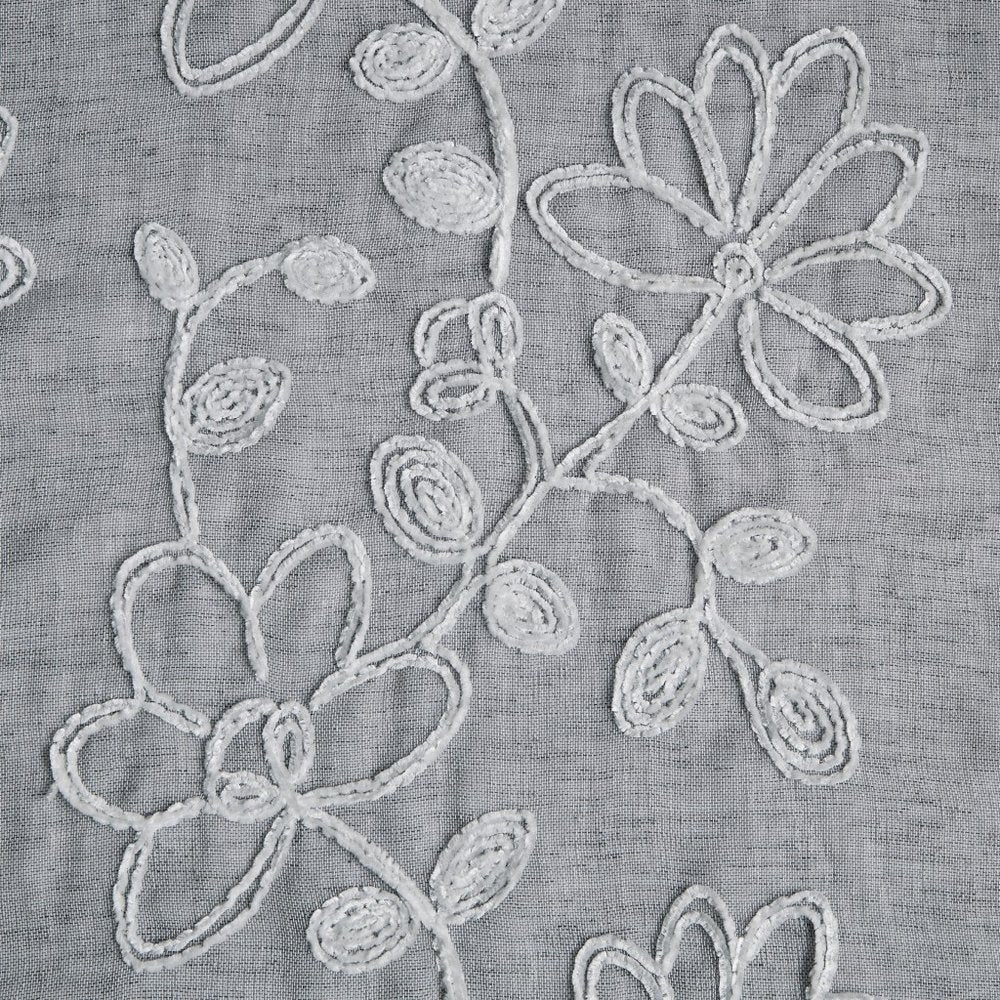 Set of Two 96" Silver Floral Embroidered Window Panels close-up detail