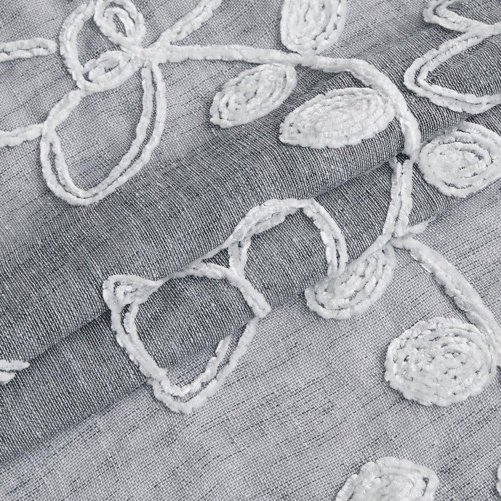 Set of Two 96" Silver Floral Embroidered Window Panels close-up detail