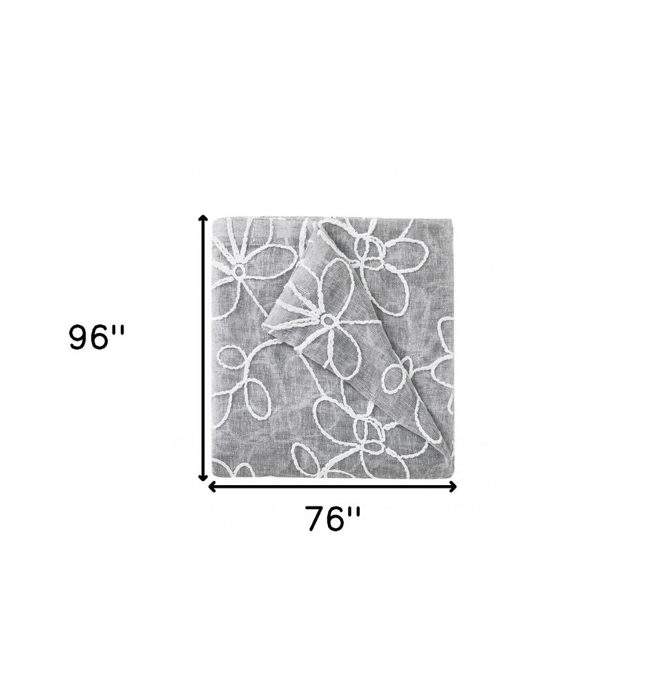 Set of Two 96" Silver Floral Embroidered Window Panels on a white background