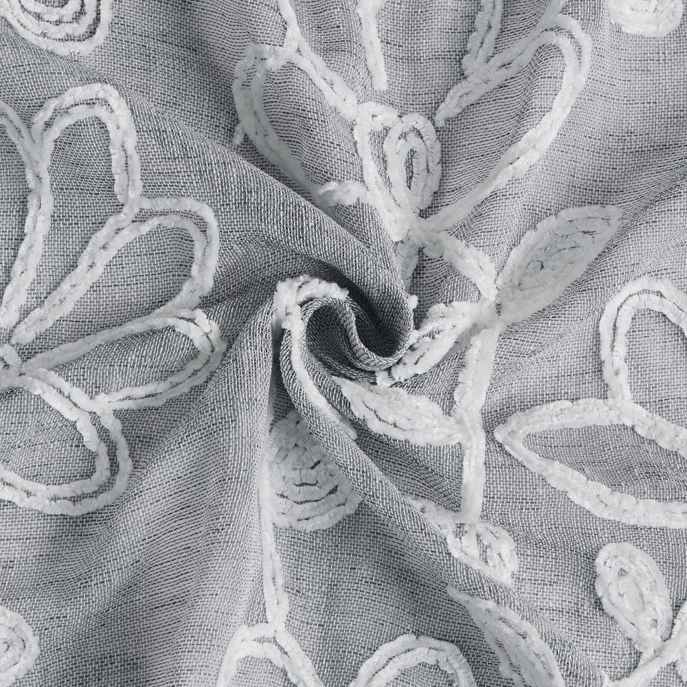 Set of Two 96" Silver Floral Embroidered Window Panels close-up detail