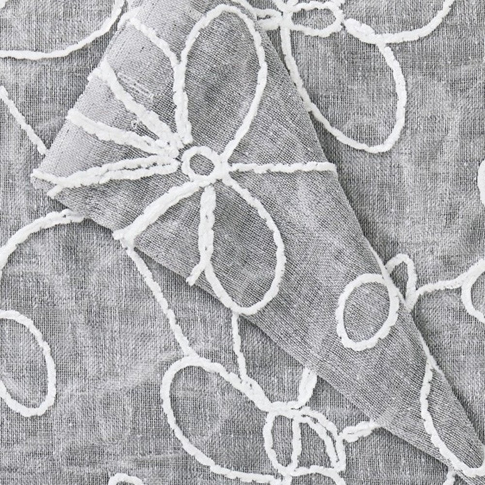 Set of Two 96" Silver Floral Embroidered Window Panels on a white background