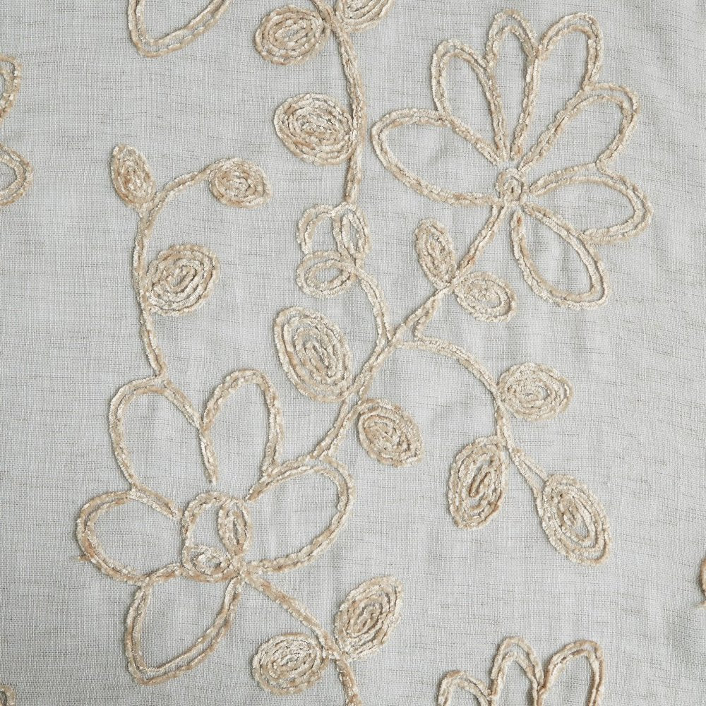 Set of Two 96" Tan Floral Embroidered Window Panels on a white background