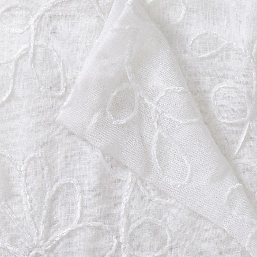 Set of Two 96" White Floral Embroidered Window Panels on a white background
