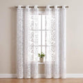 Set of Two 96" White Floral Embroidered Window Panels