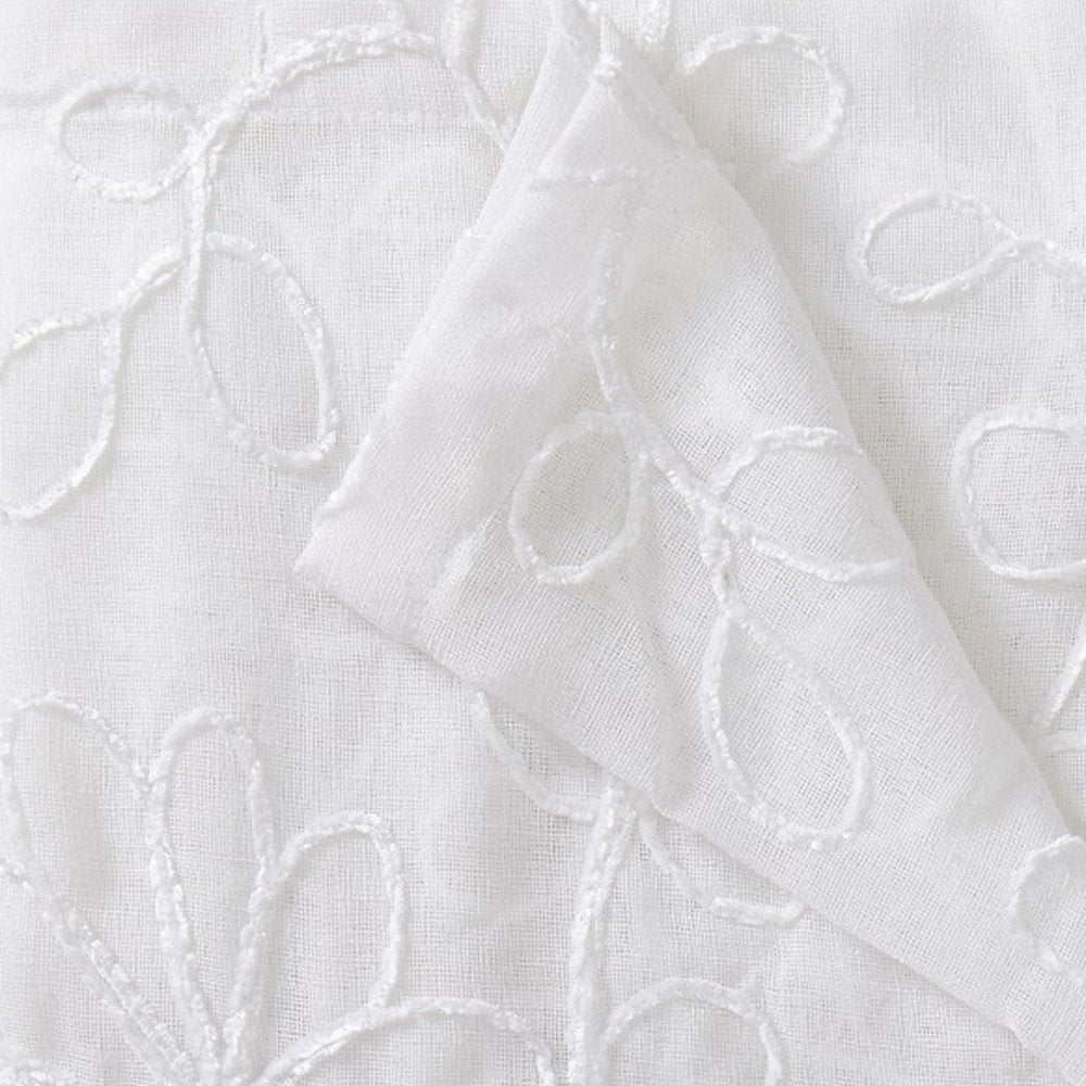 Set of Two 96" White Floral Embroidered Window Panels on a white background