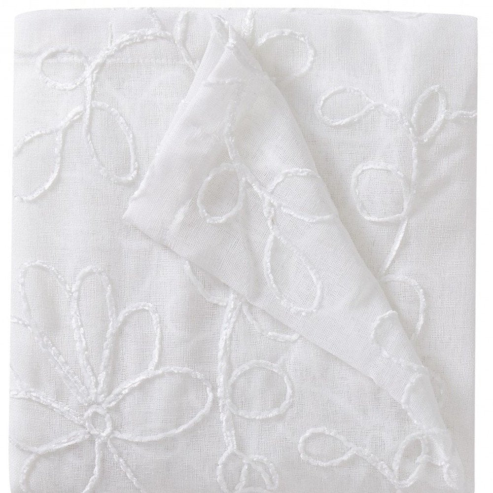 Set of Two 96" White Floral Embroidered Window Panels close-up detail
