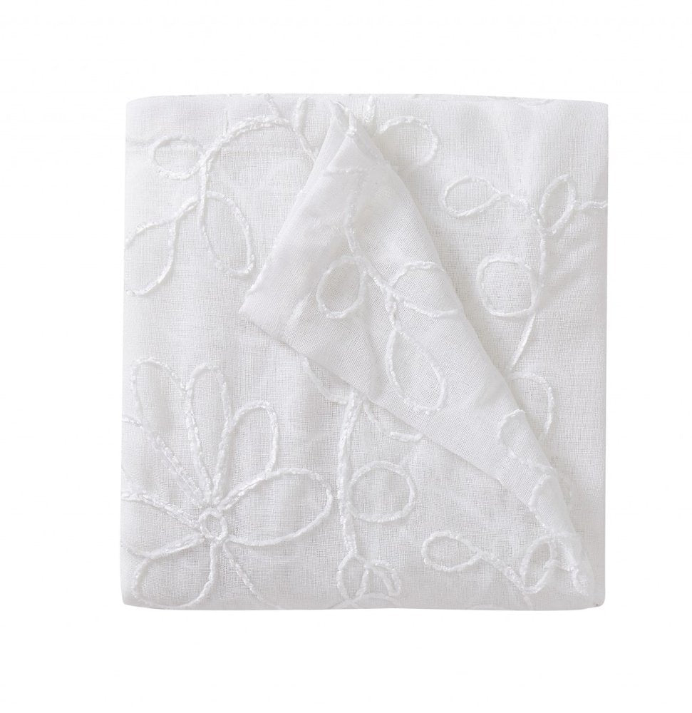 Set of Two 96" White Floral Embroidered Window Panels