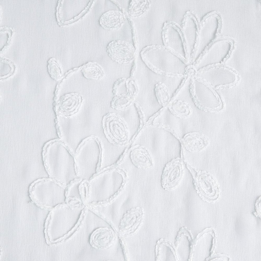 Set of Two 96" White Floral Embroidered Window Panels on a white background