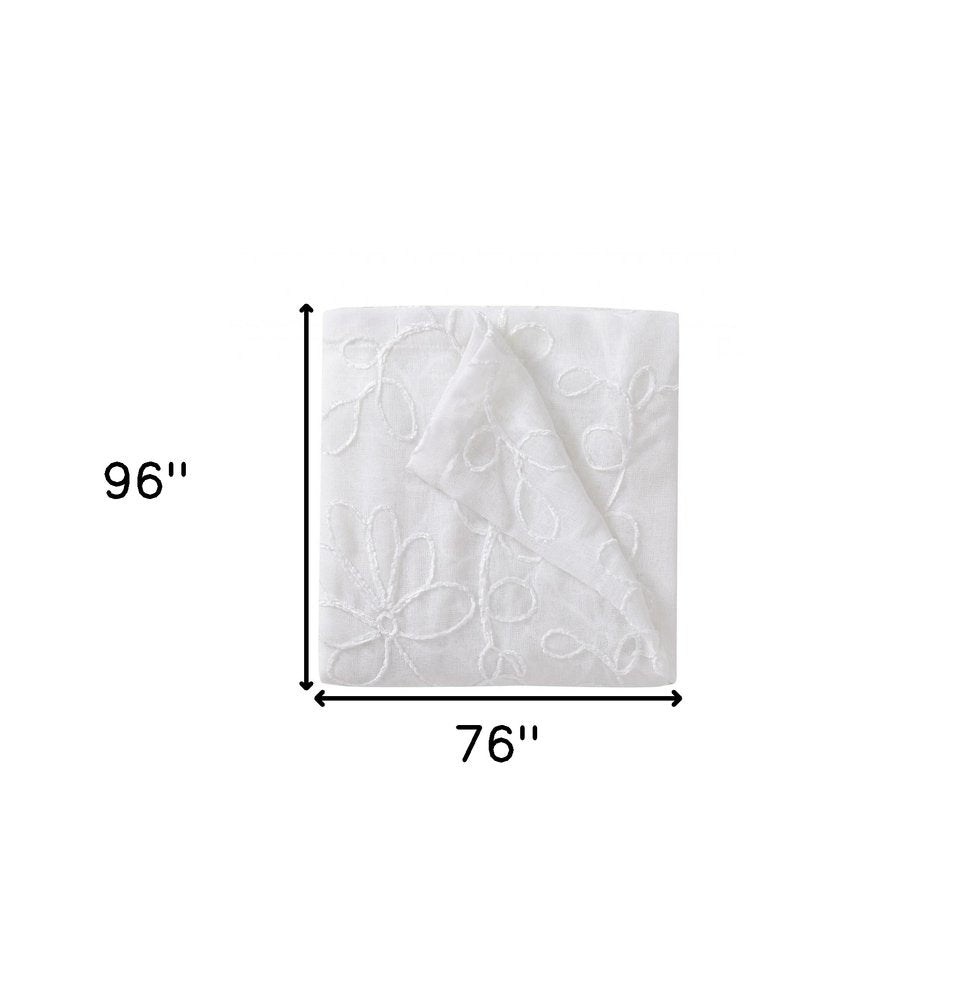 Set of Two 96" White Floral Embroidered Window Panels on a white background