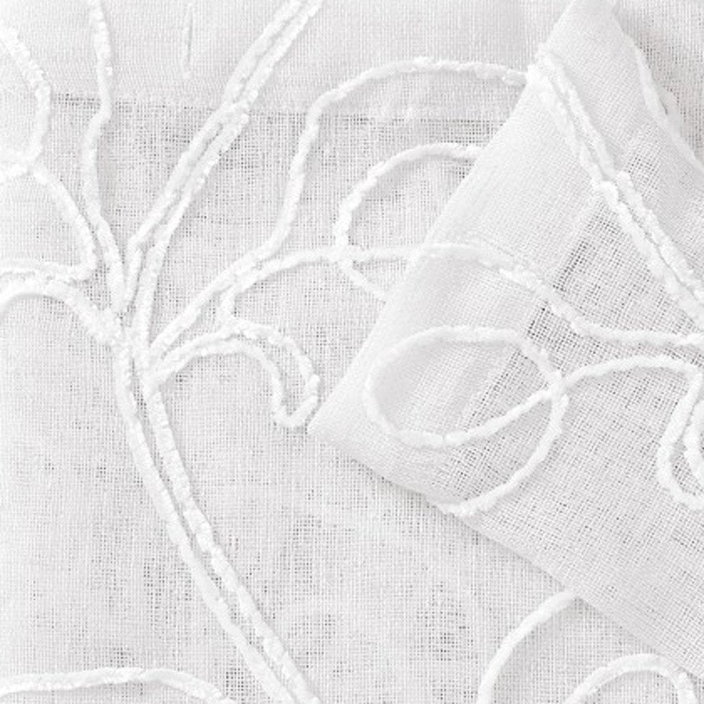 Set of Two 84" White Boho Embroidered Window Panels on a white background