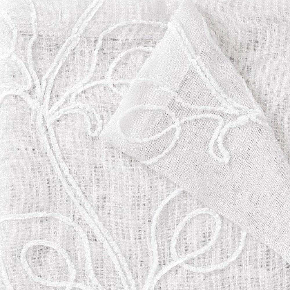 Set of Two 84" White Boho Embroidered Window Panels on a white background