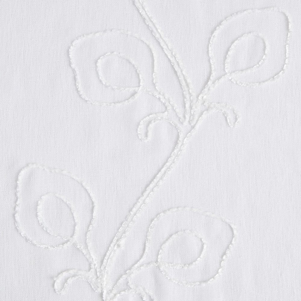 Set of Two 84" White Boho Embroidered Window Panels on a white background