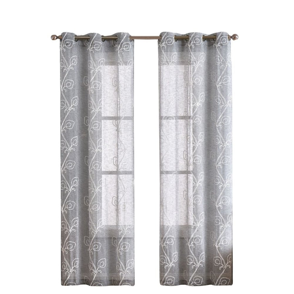 Set of Two 84" Silver Boho Embroidered Window Panels on a white background
