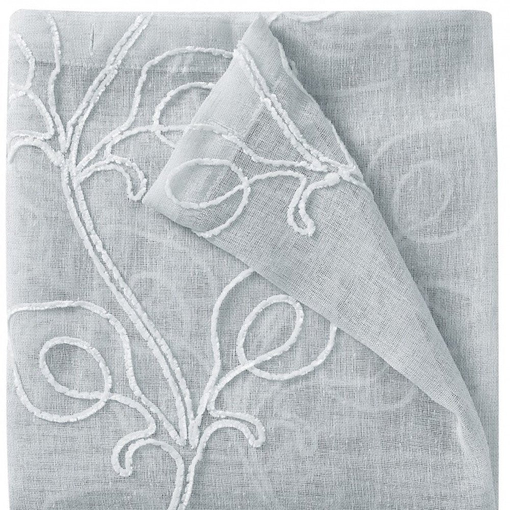 Set of Two 84" Silver Boho Embroidered Window Panels close-up detail