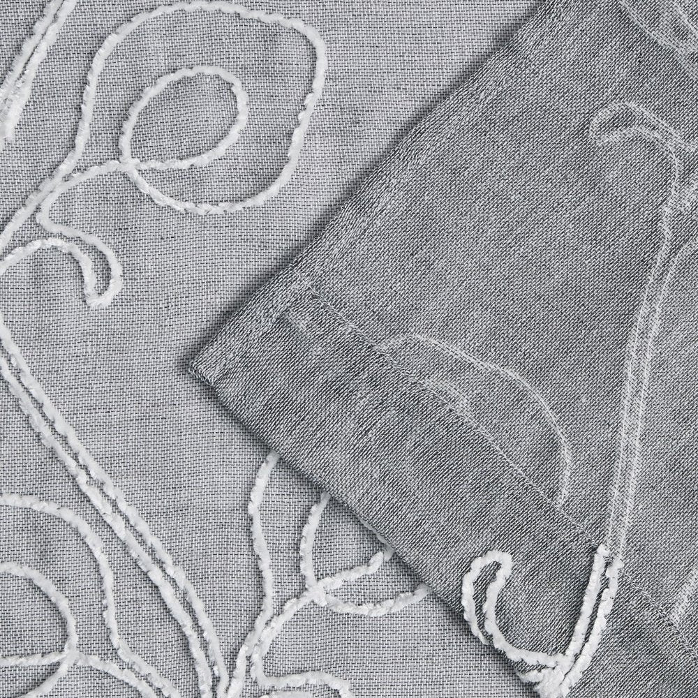 Set of Two 84" Silver Boho Embroidered Window Panels close-up detail