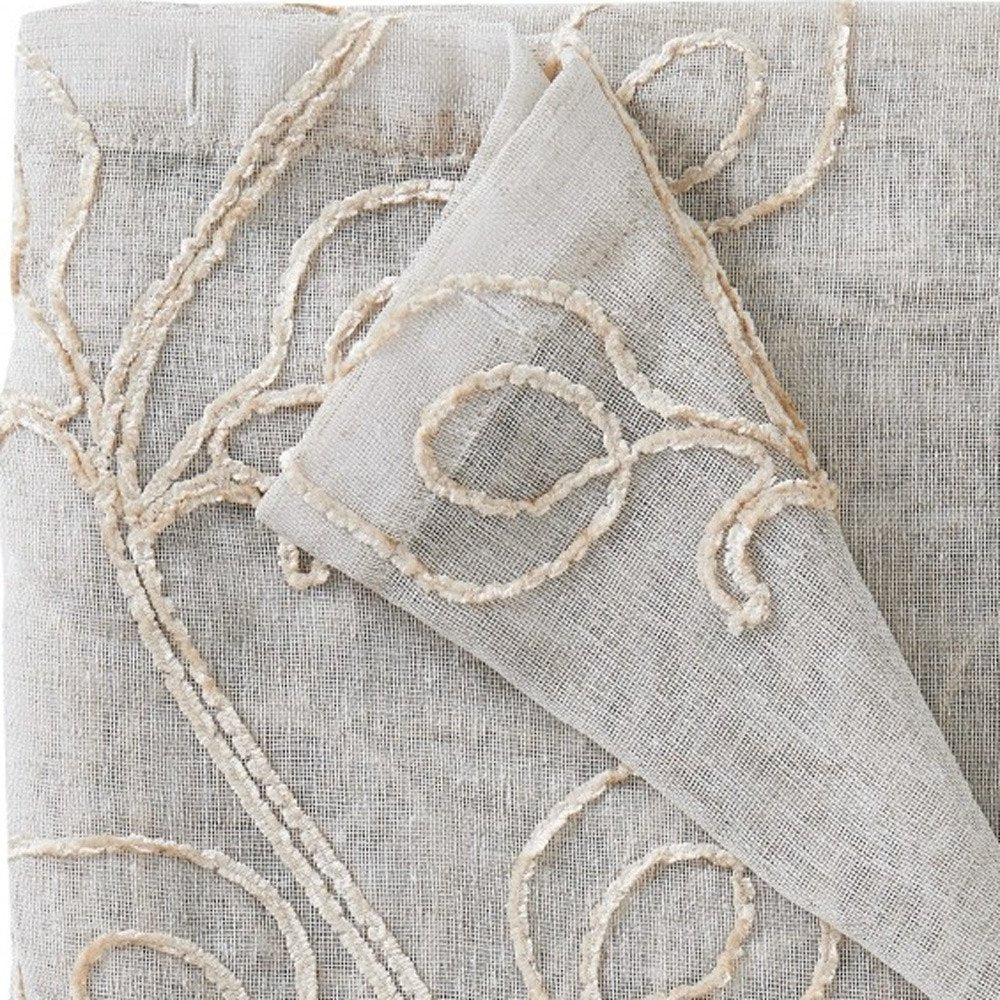 Set of Two 84" Beige Boho Embroidered Window Panels on a white background