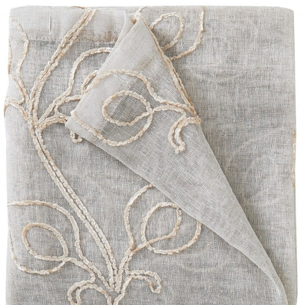 Set of Two 84" Beige Boho Embroidered Window Panels close-up detail