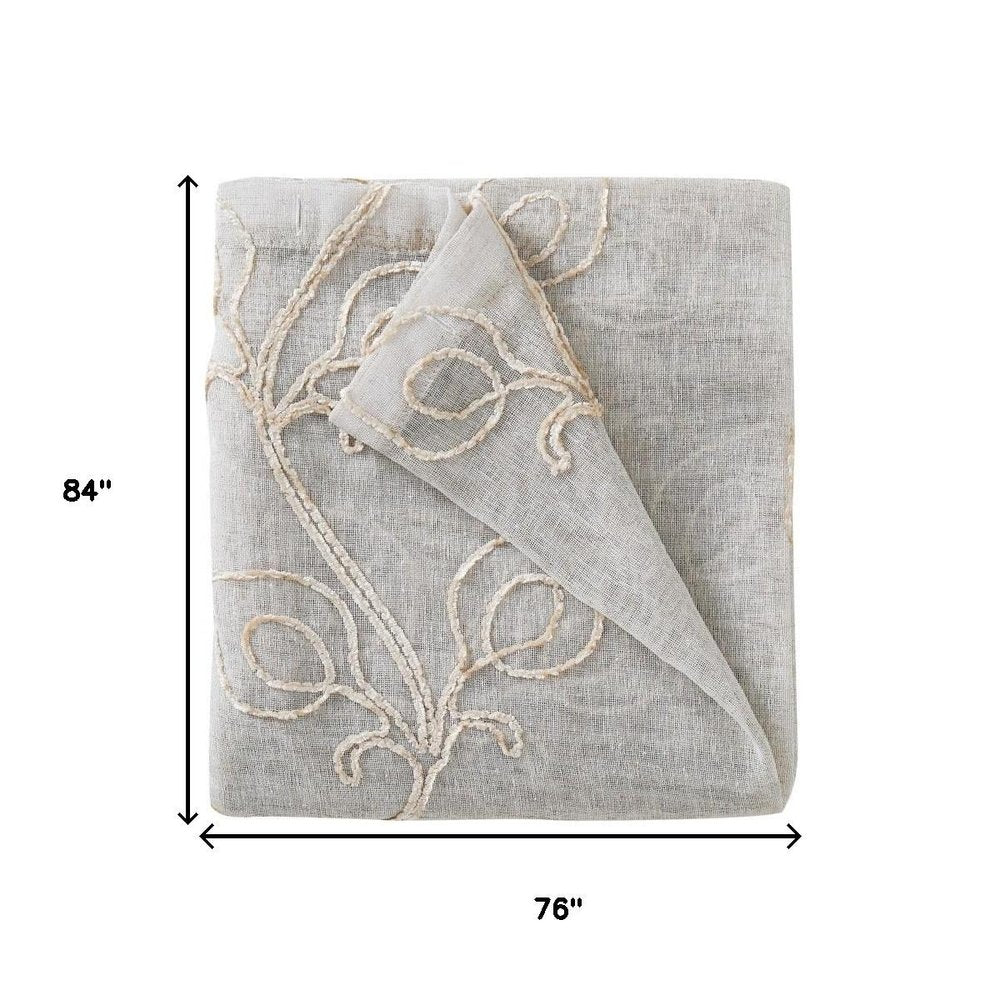 Set of Two 84" Beige Boho Embroidered Window Panels on a white background