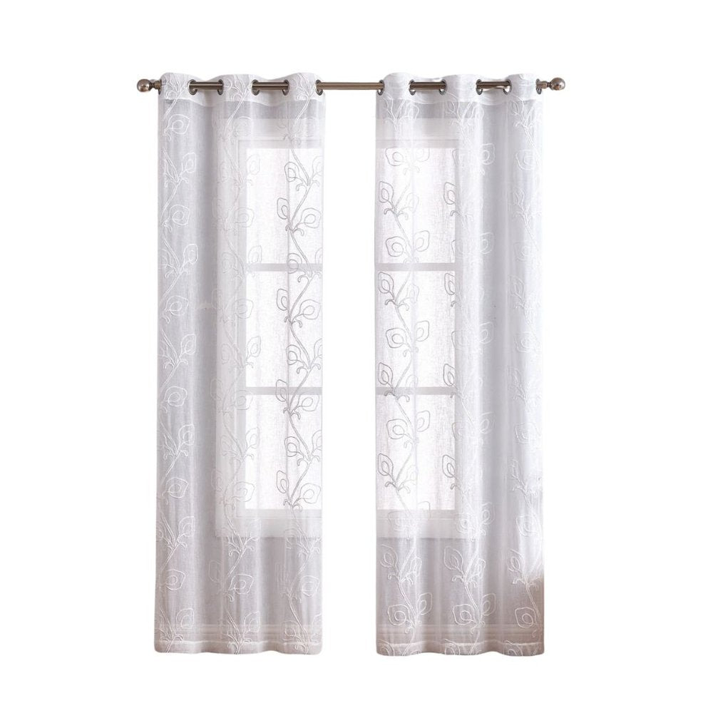 Set of Two 84" Blush Boho Embroidered Window Panels on a white background