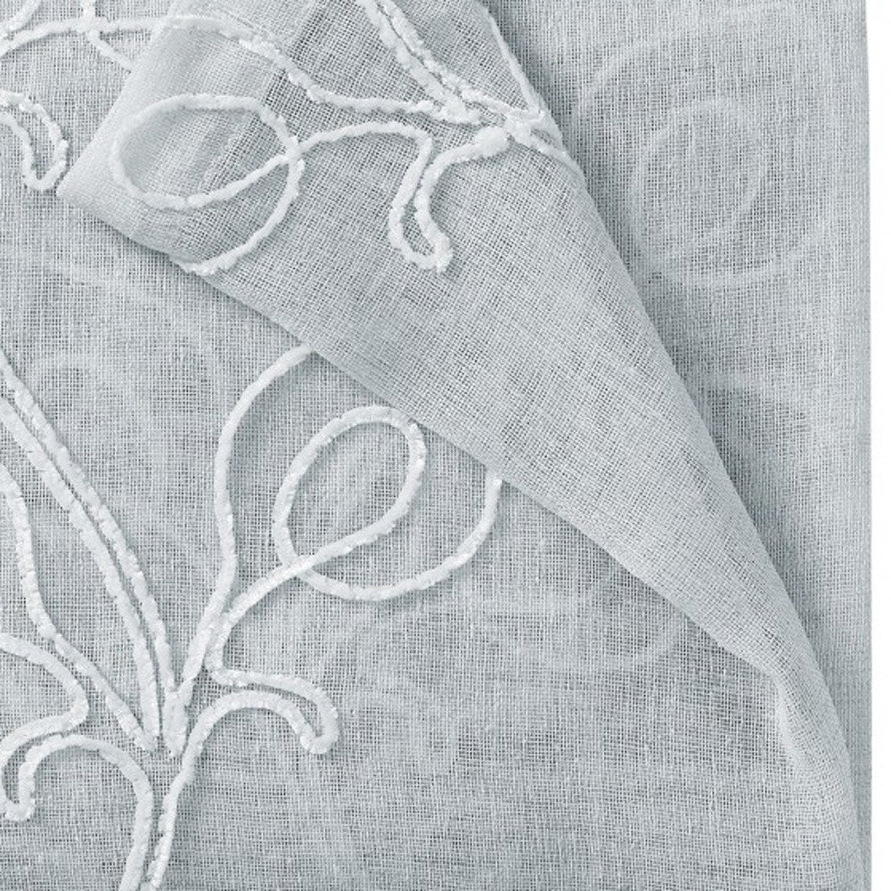 Set of Two 96" Silver Boho Embroidered Window Panels on a white background