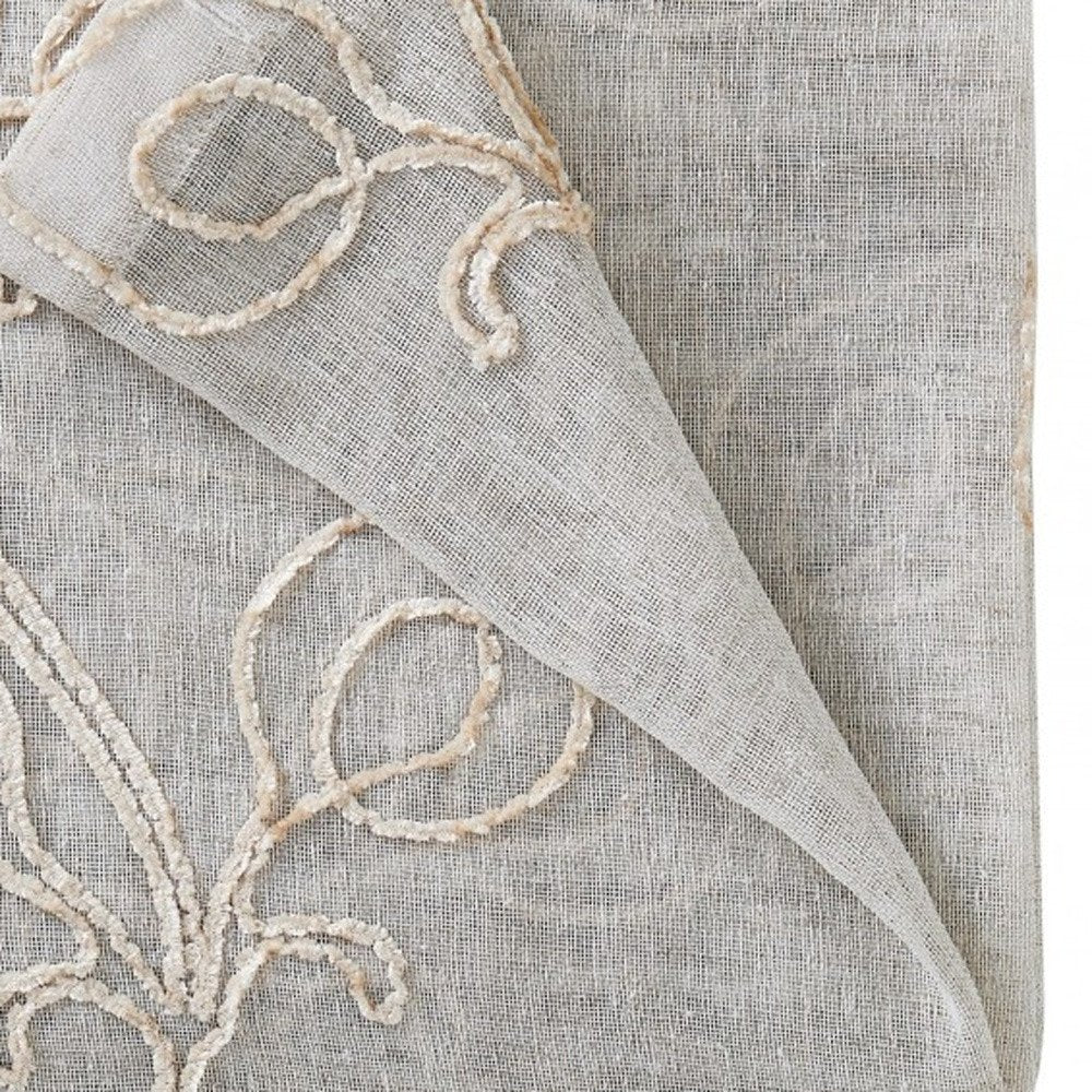 Set of Two 96" Beige Boho Embroidered Window Panels on a white background