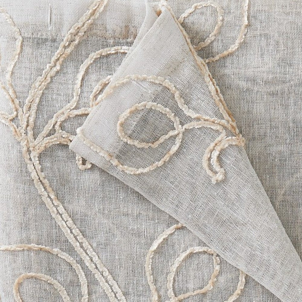 Set of Two 96" Beige Boho Embroidered Window Panels on a white background