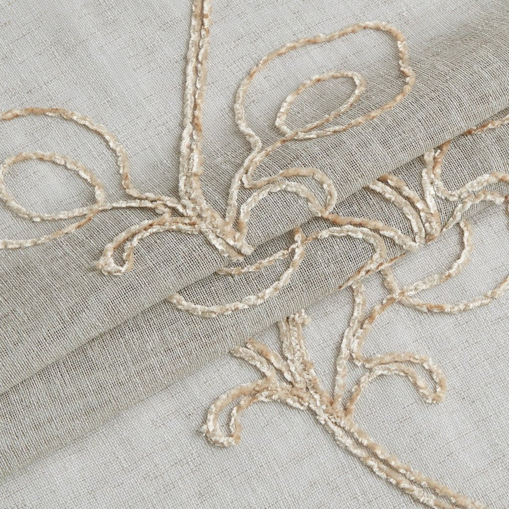 Set of Two 96" Beige Boho Embroidered Window Panels on a white background