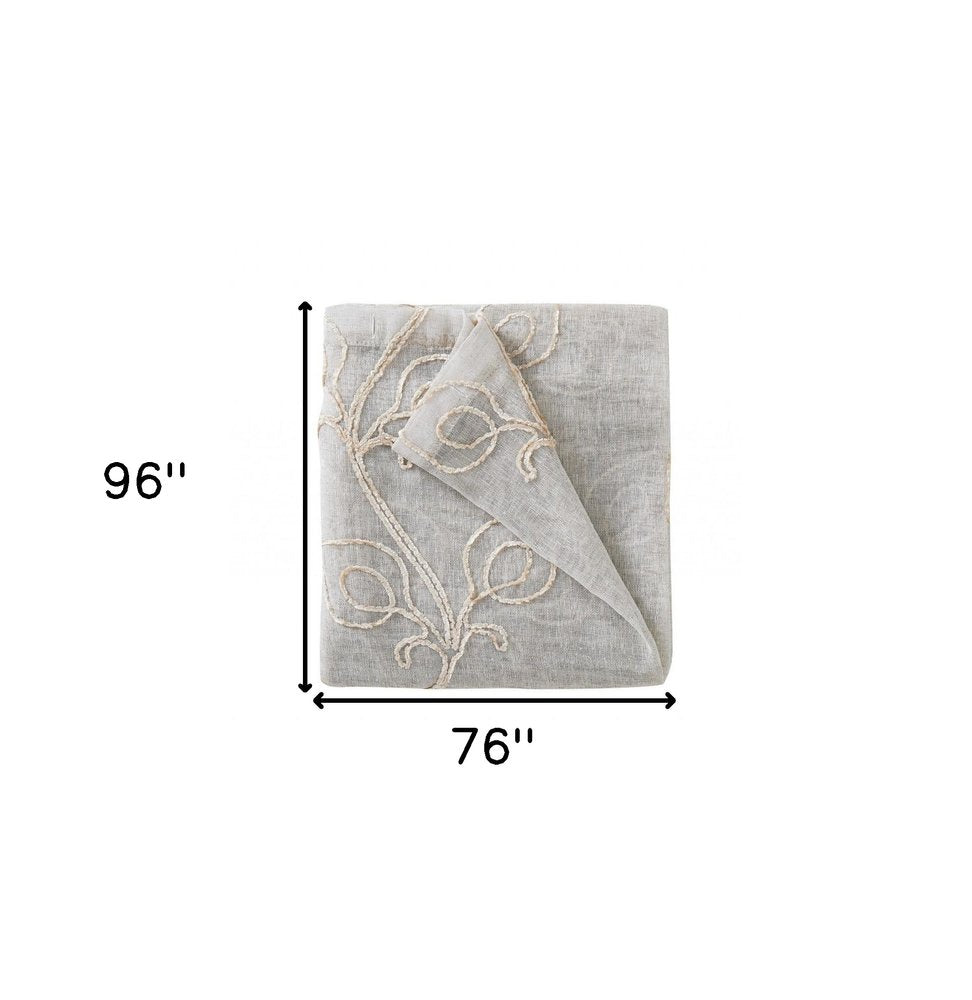 Set of Two 96" Beige Boho Embroidered Window Panels on a white background