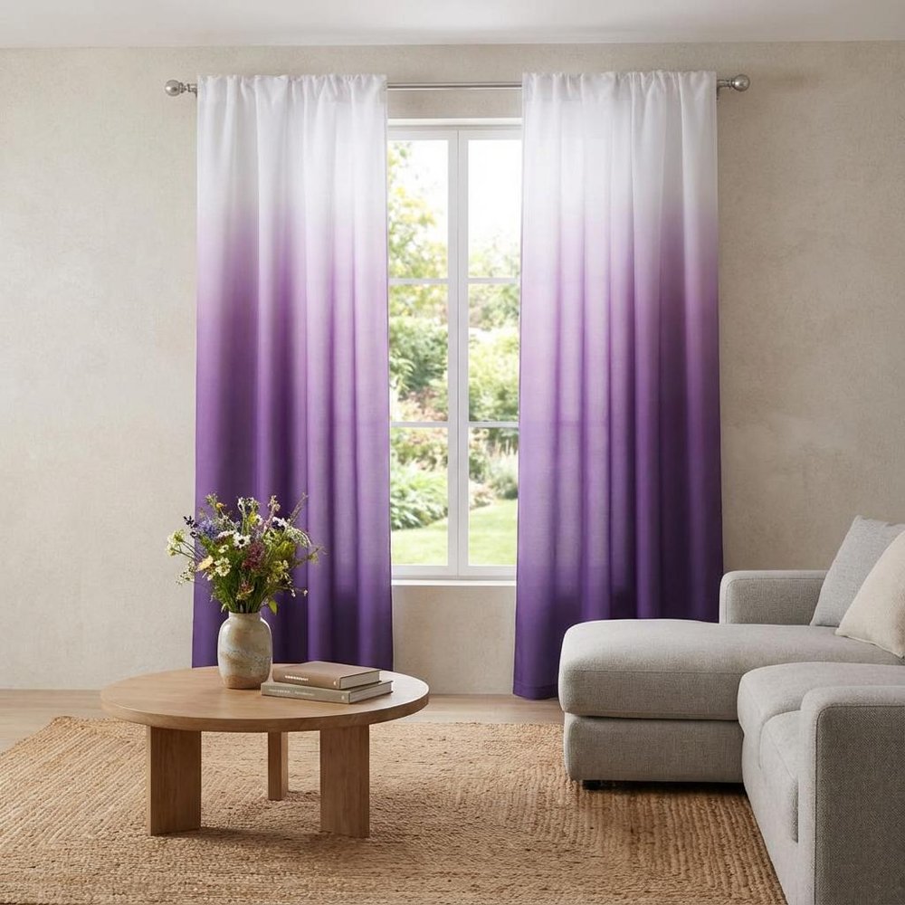 Set of Two 84" Purple Ombre Window Curtain Panels in a home interior
