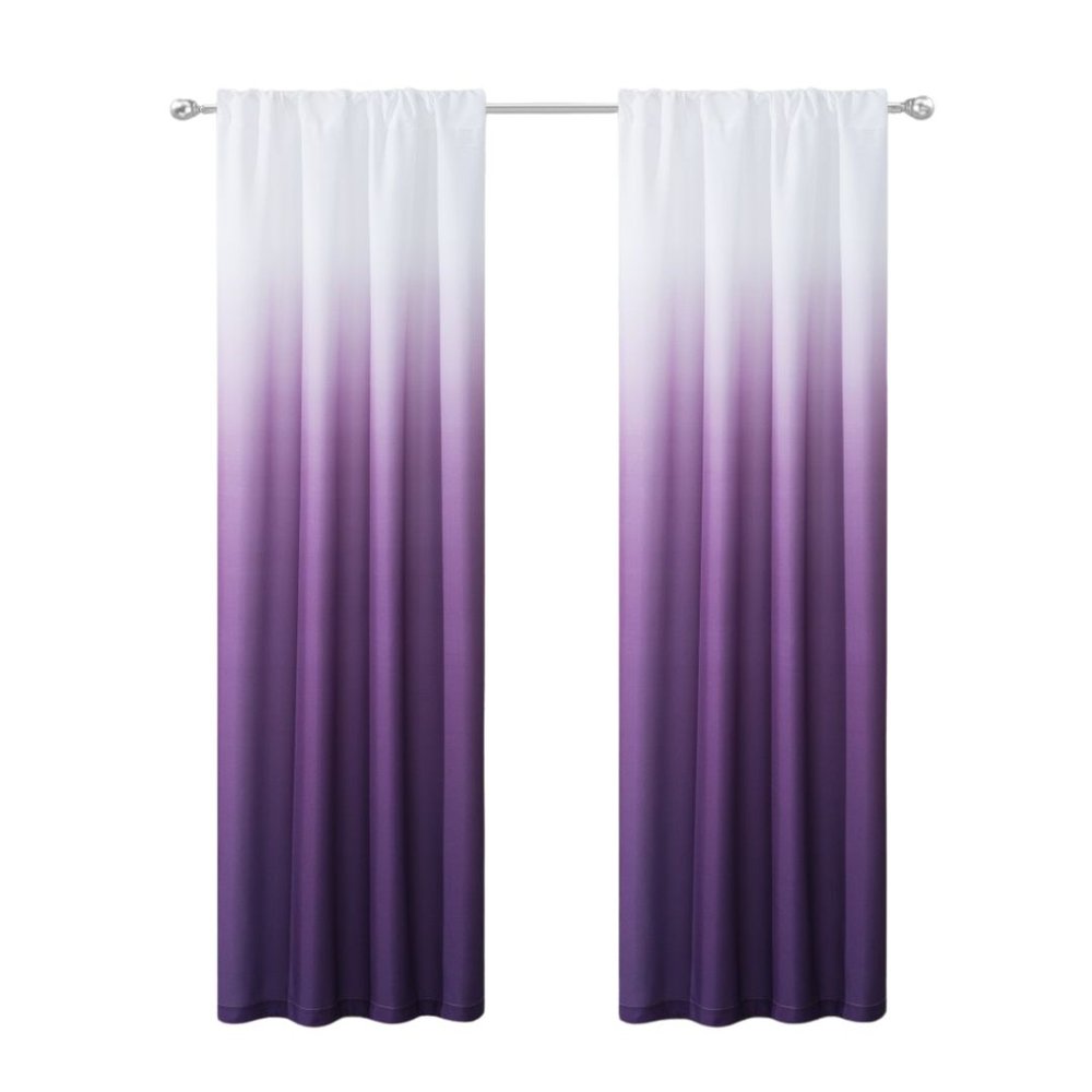 Set of Two 84" Purple Ombre Window Curtain Panels on a white background
