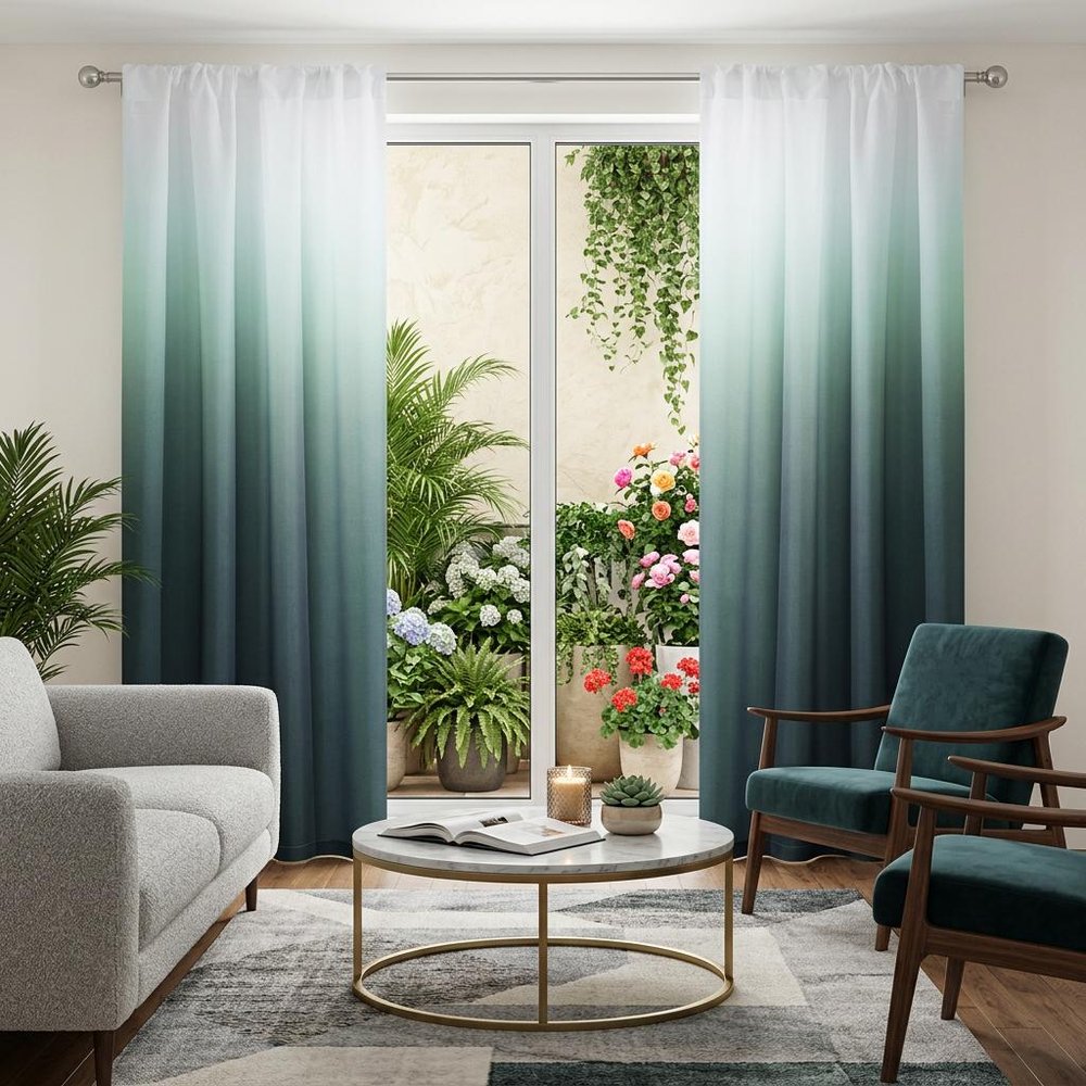Set of Two 84" Blue Ombre Shades Window Panels in a home interior