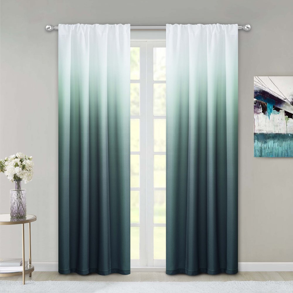 Set of Two 84" Blue Ombre Shades Window Panels on a white background