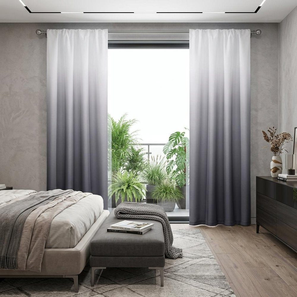 Set of Two 84" Black Ombre Shades Window Panels in a home interior