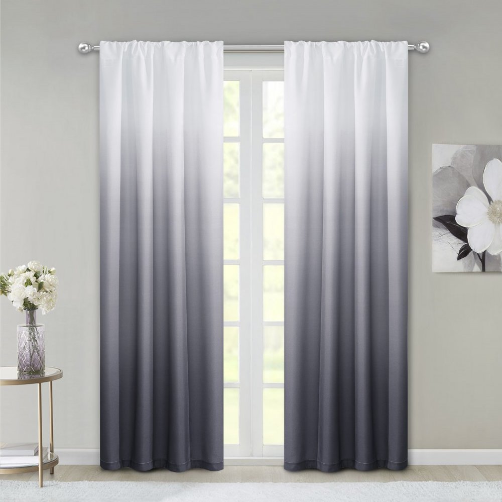 Set of Two 84" Black Ombre Shades Window Panels on a white background