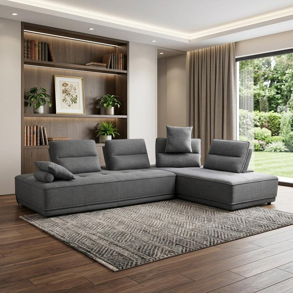 Gray Fabric L Shaped Two Piece Sofa and Chaise Sectional