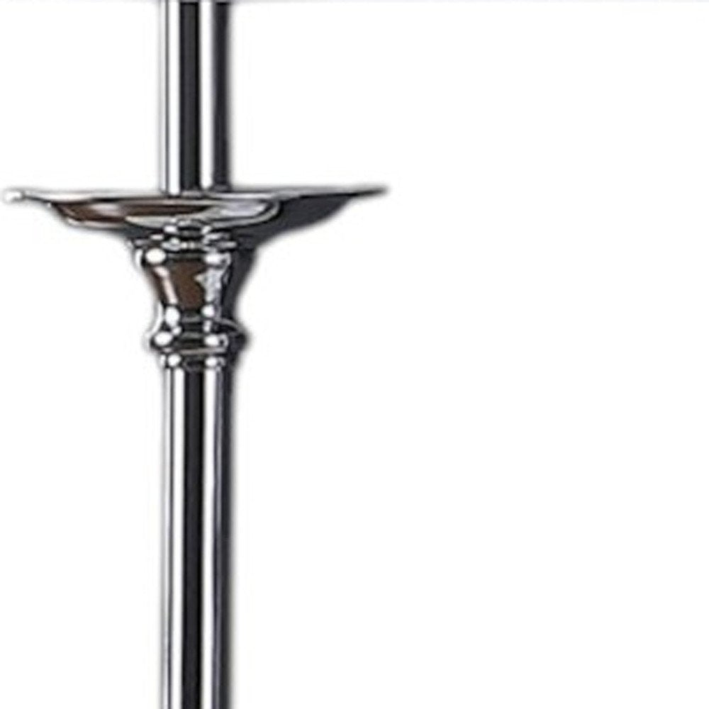 26" Silver Metal And Faux Crystal Table Lamp With White Cylinder Shade. Table lamp isolated on a plain white background, finished in silver crystal.
