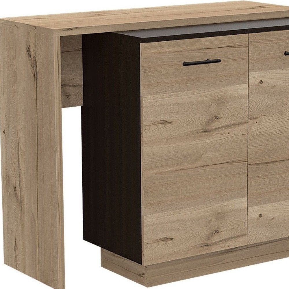 Natural and Natural And Black 59" Kitchen Island With Storage close-up detail