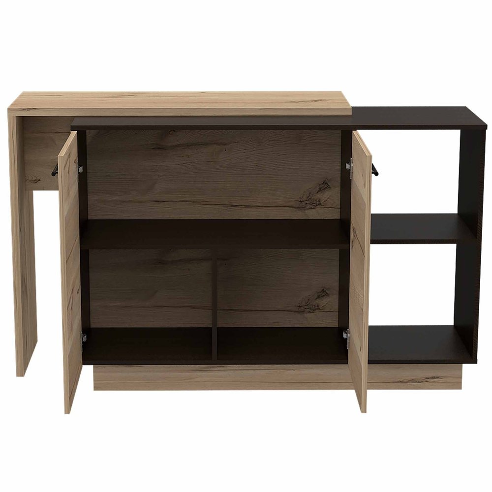 Natural and Natural And Black 59" Kitchen Island With Storage on a white background