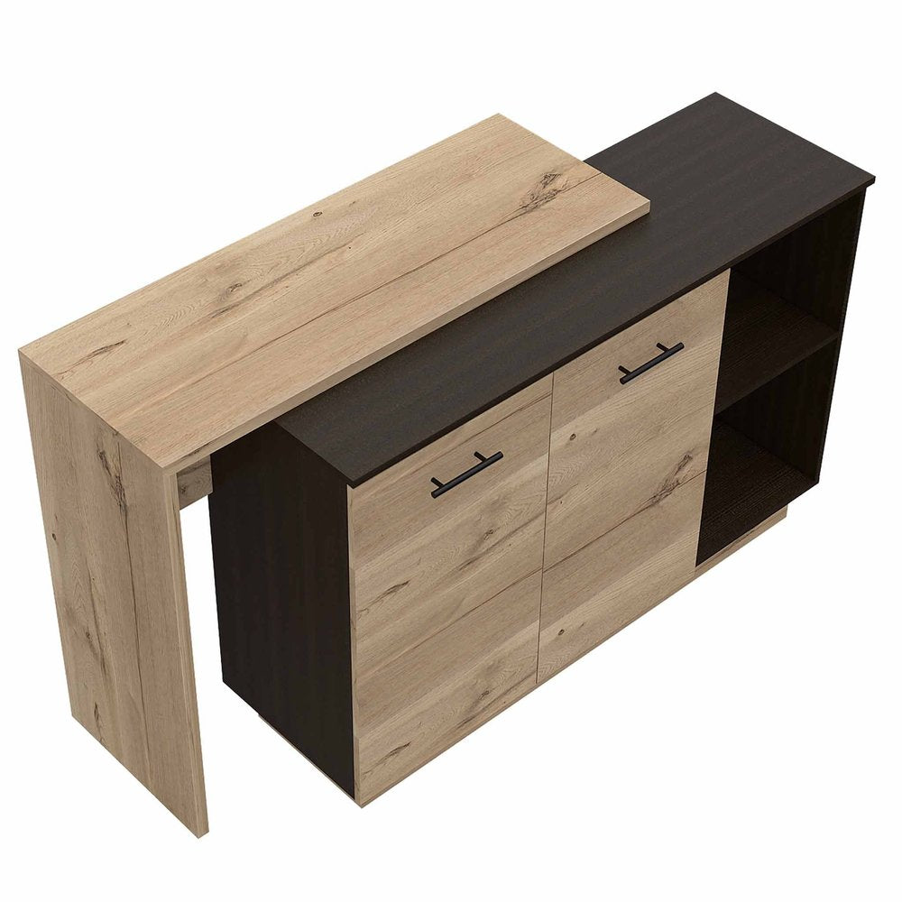 Natural and Natural And Black 59" Kitchen Island With Storage on a white background