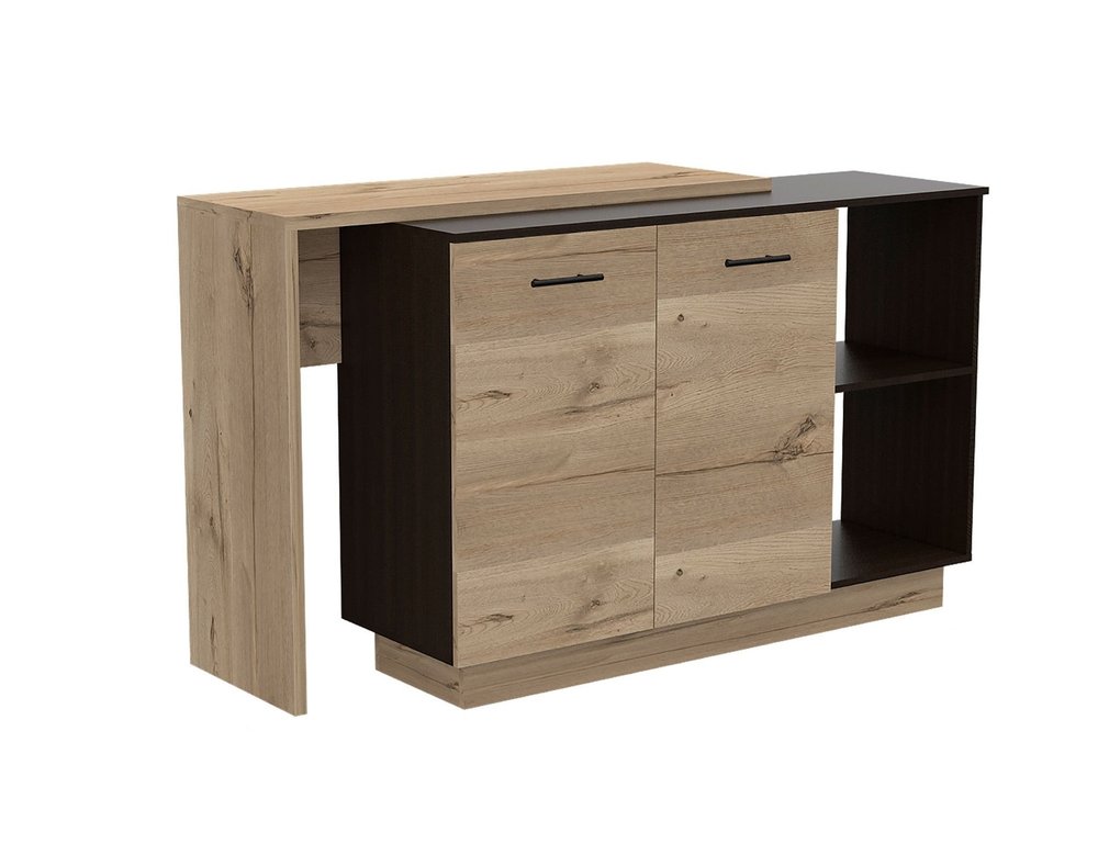 Natural and Natural And Black 59" Kitchen Island With Storage on a white background
