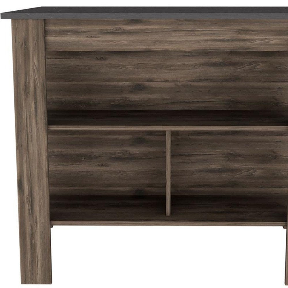 Dark Brown and Brown 41" Kitchen Island With Storage on a white background